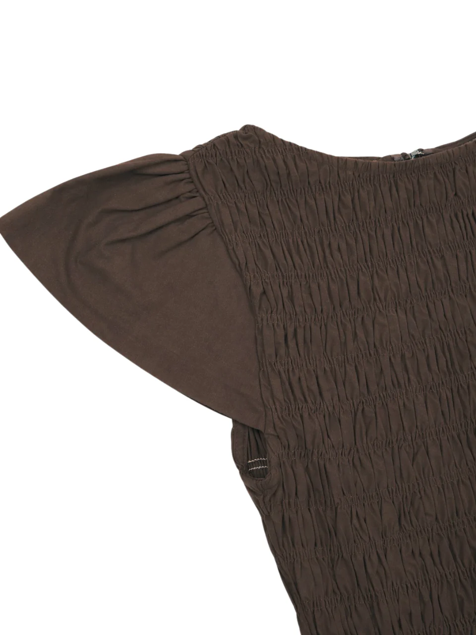 'ELIZABETH' SHIRRED BODICE SHORT SLEEVE MIDAXI DRESS BROWN - Image 7
