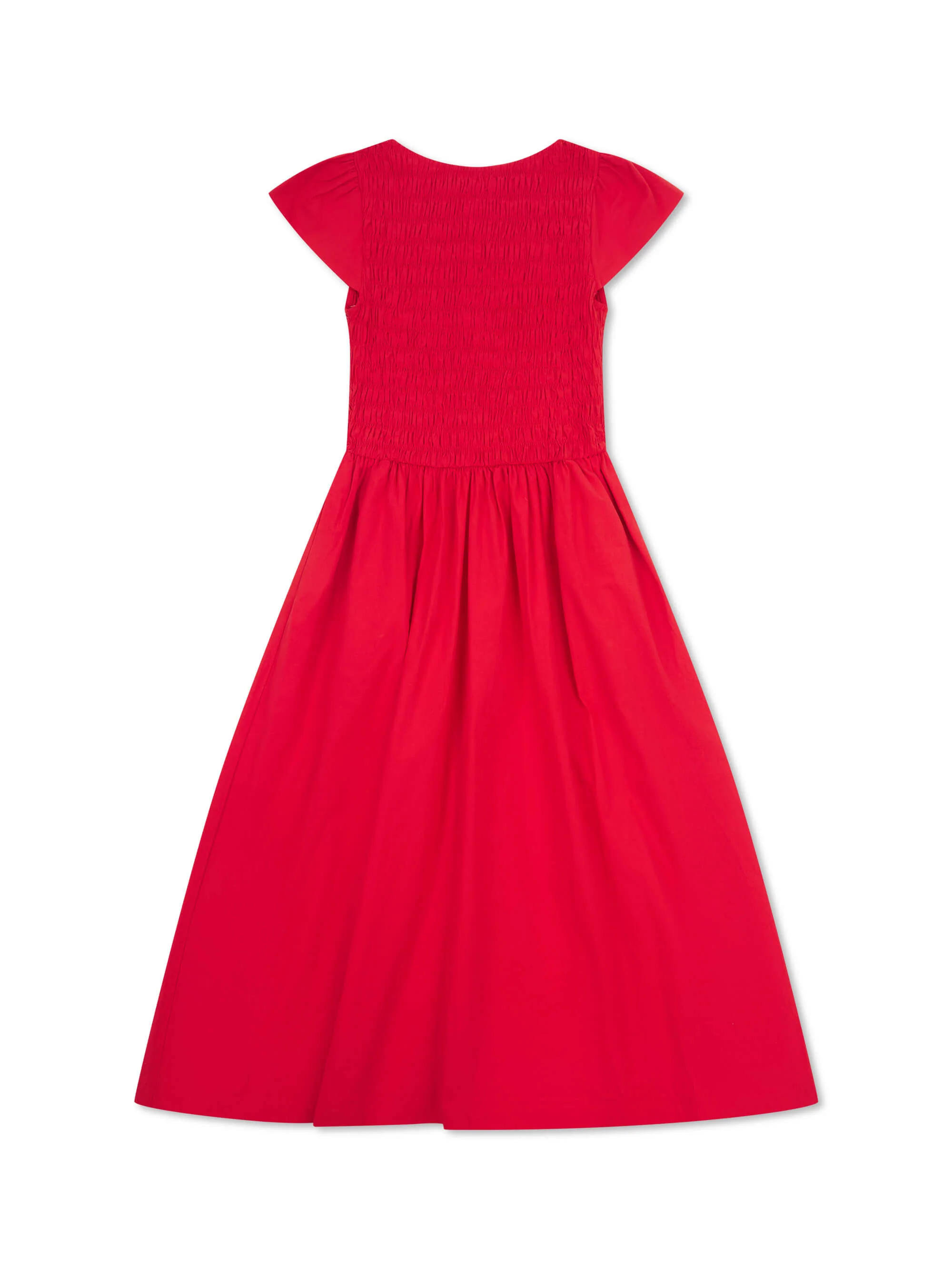 'ELIZABETH' SHIRRED BODICE SHORT SLEEVE MIDAXI DRESS RED - Image 4