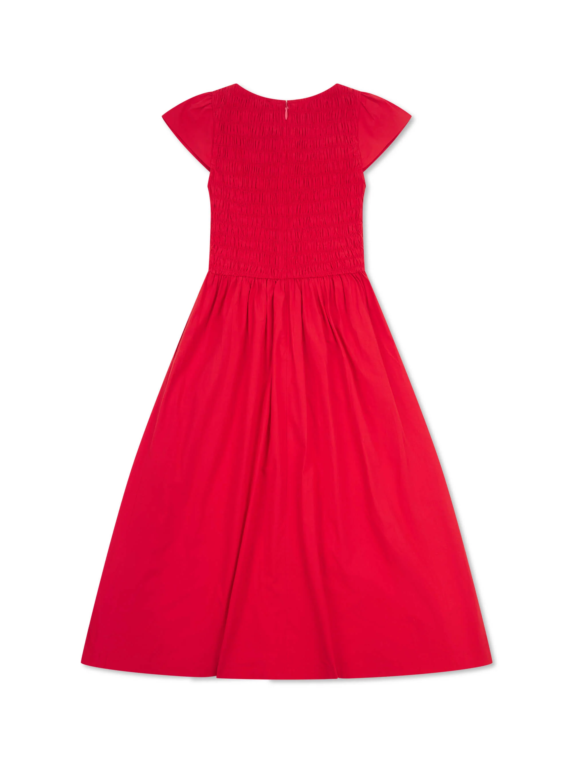 'ELIZABETH' SHIRRED BODICE SHORT SLEEVE MIDAXI DRESS RED - Image 5