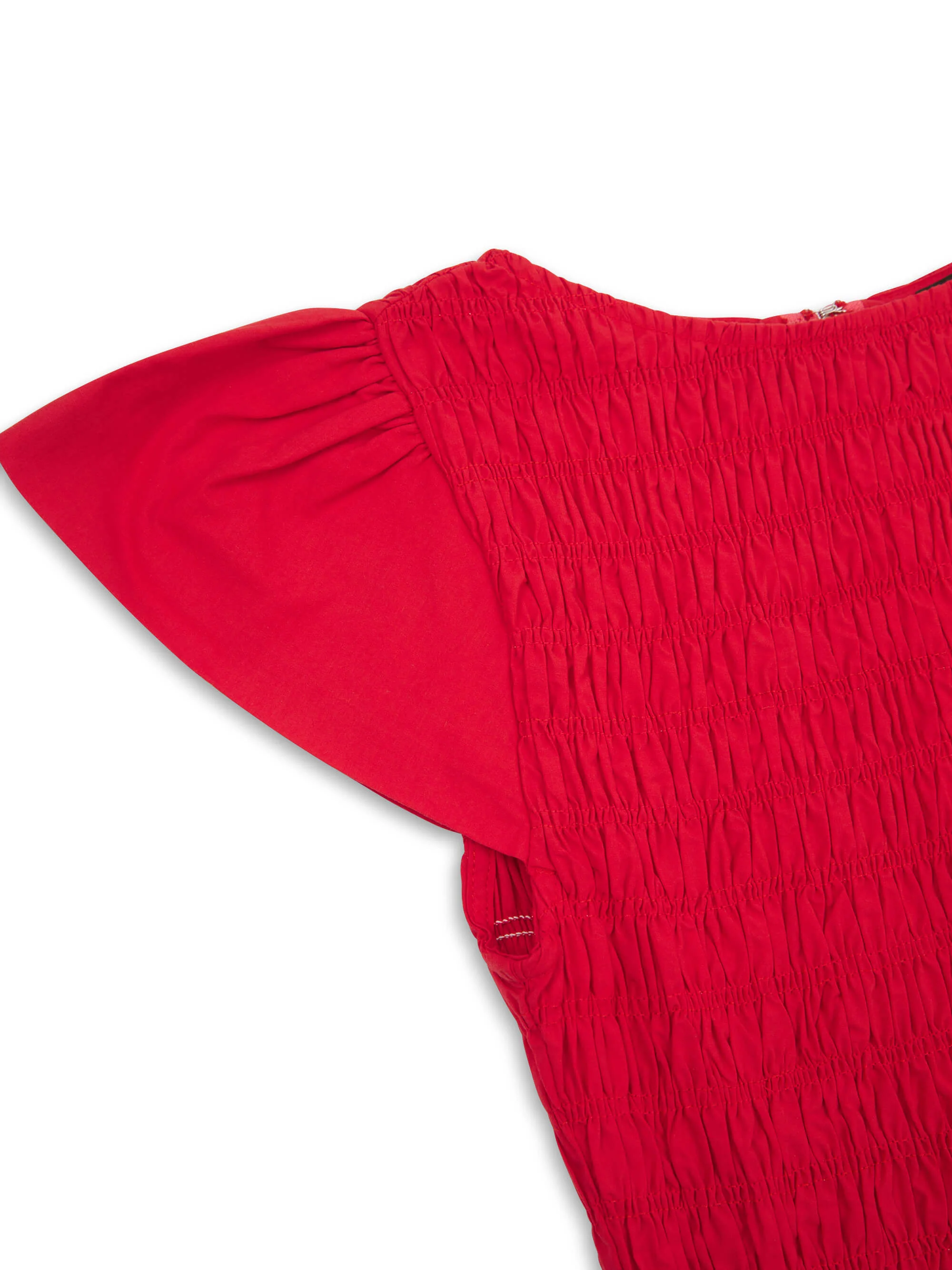 'ELIZABETH' SHIRRED BODICE SHORT SLEEVE MIDAXI DRESS RED - Image 6