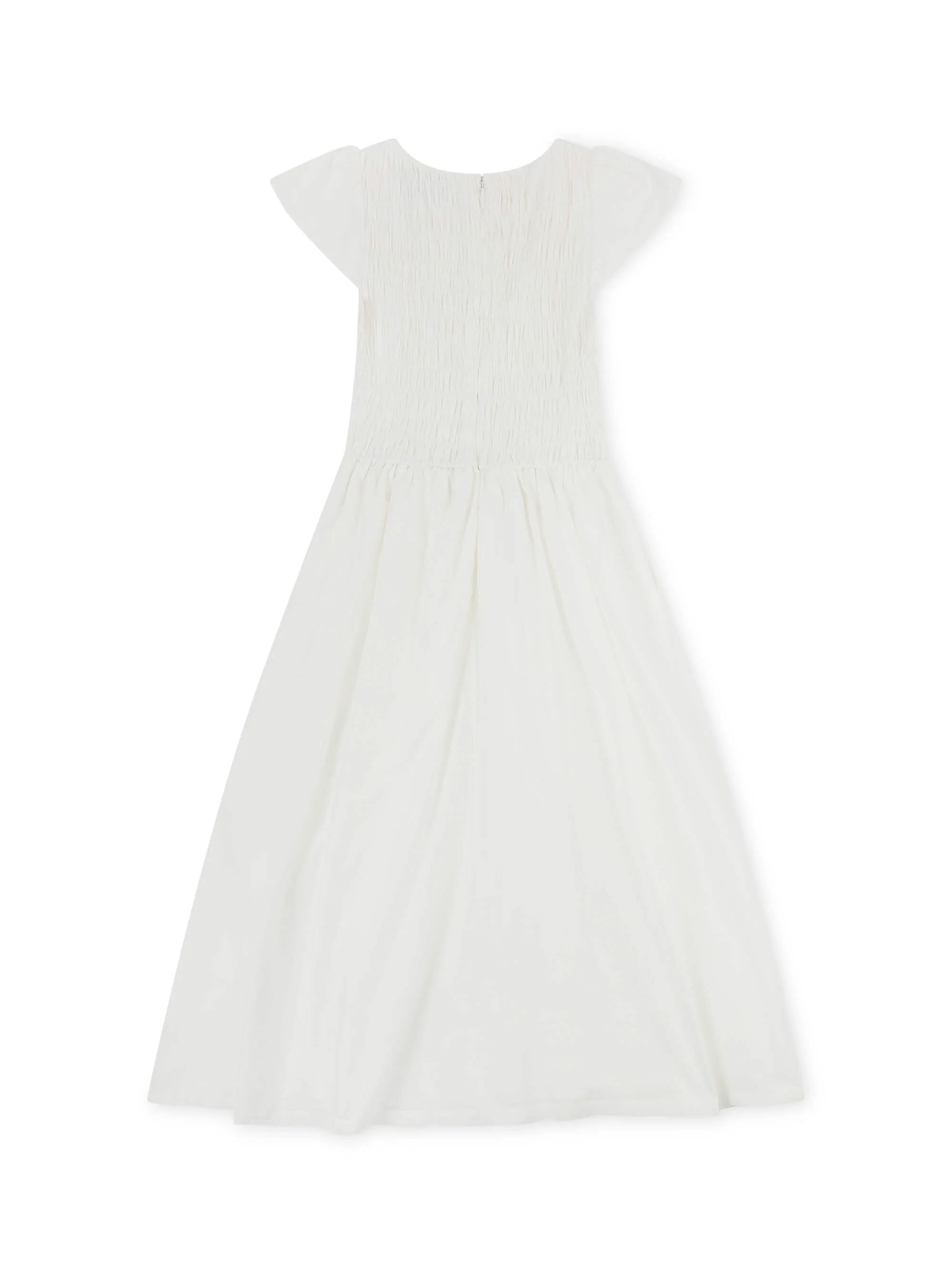'ELIZABETH' SHIRRED BODICE SHORT SLEEVE MIDAXI DRESS WHITE - Image 7
