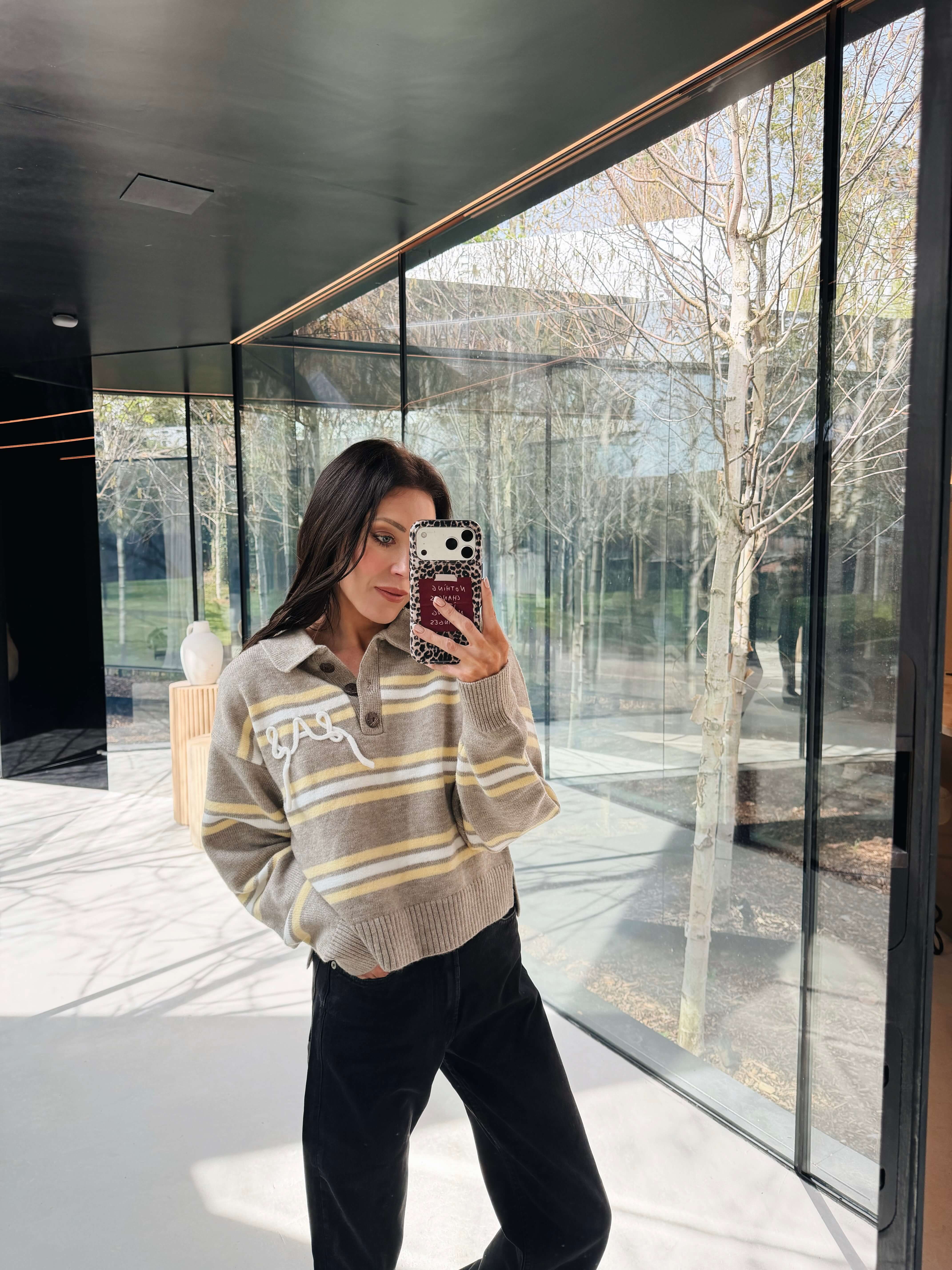 'SUKI' LAS KNITTED RUGBY TOP YELLOW MULTI - Image 5